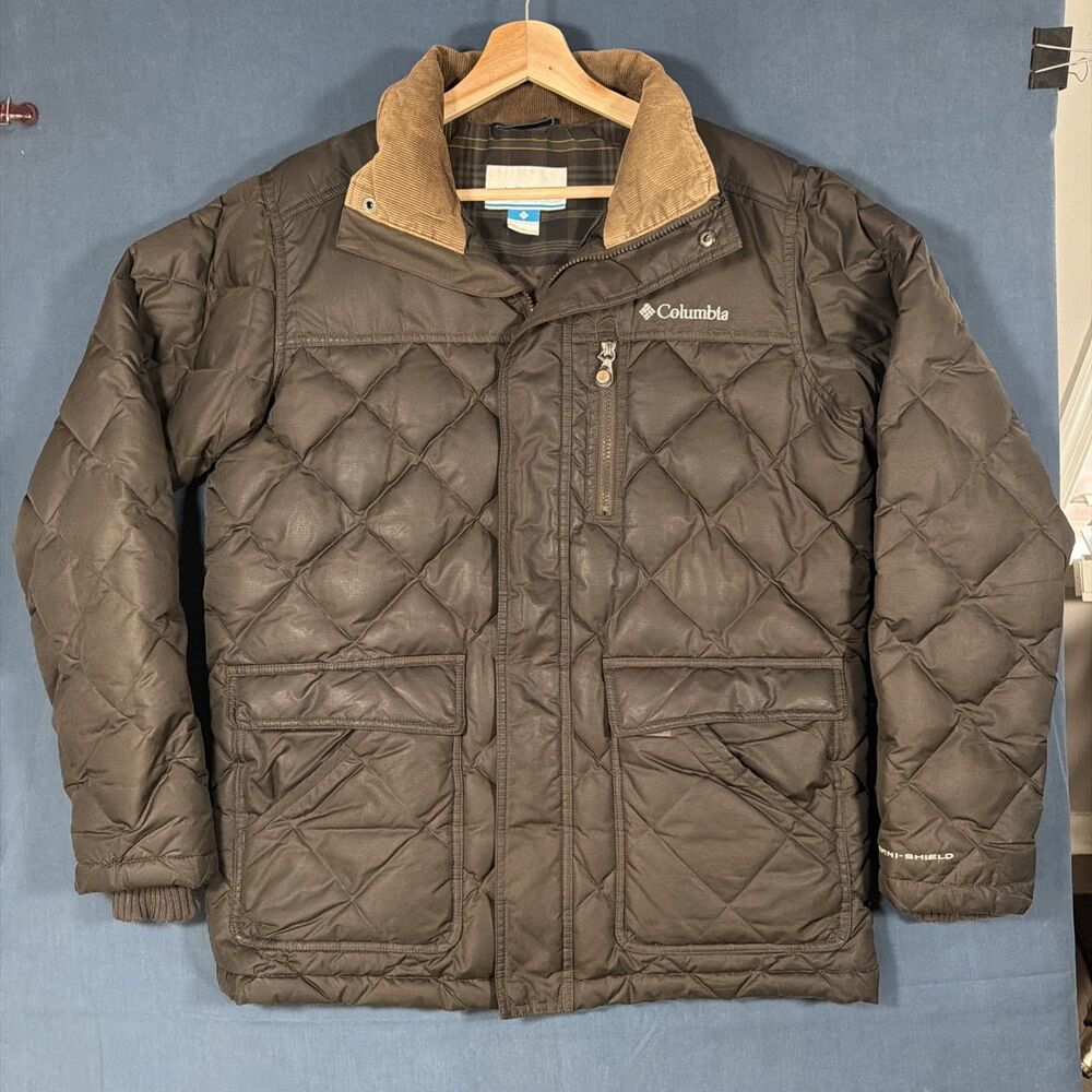 Columbia Quilted Down Puffer Jacket Full Zip Corduroy Collar Omni Shield Medium